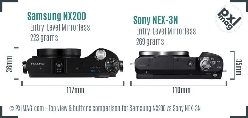 Samsung NX200 vs Sony NEX-3N top view buttons comparison