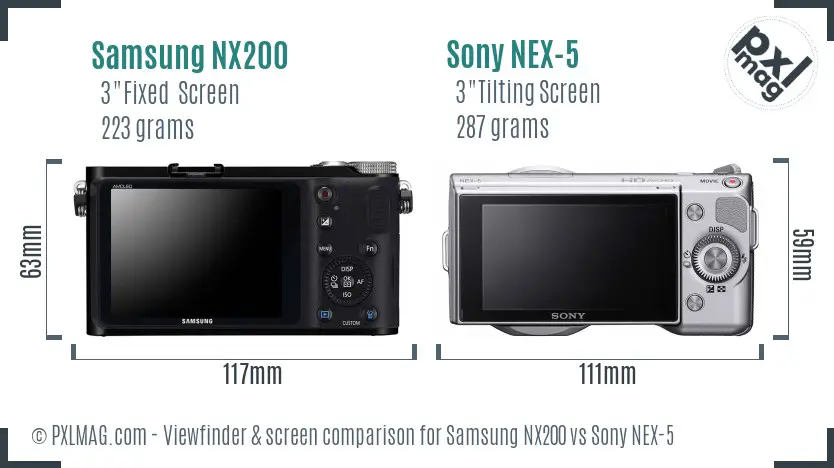 Samsung NX200 vs Sony NEX-5 Screen and Viewfinder comparison
