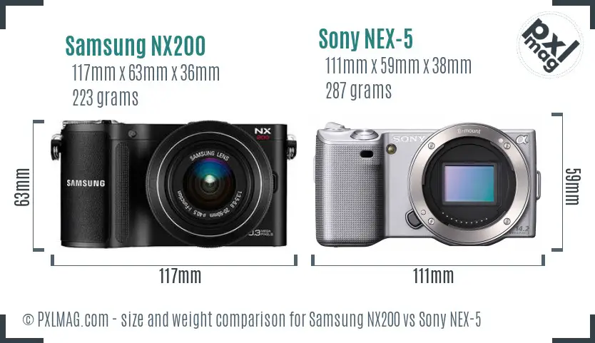 Samsung NX200 vs Sony NEX-5 size comparison