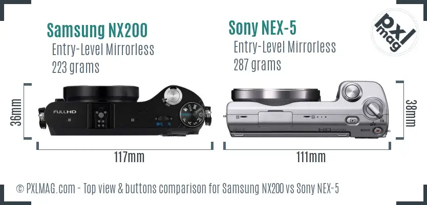 Samsung NX200 vs Sony NEX-5 top view buttons comparison