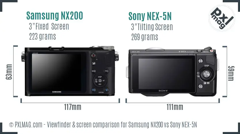 Samsung NX200 vs Sony NEX-5N Screen and Viewfinder comparison