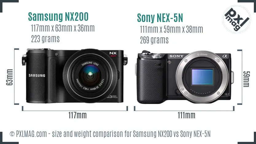 Samsung NX200 vs Sony NEX-5N size comparison