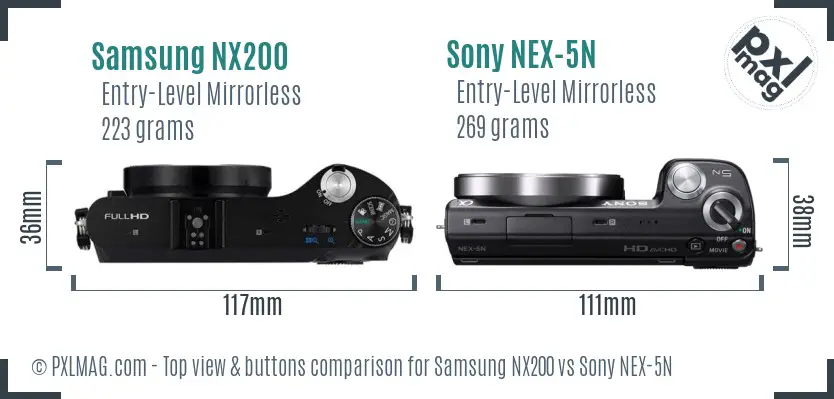 Samsung NX200 vs Sony NEX-5N top view buttons comparison