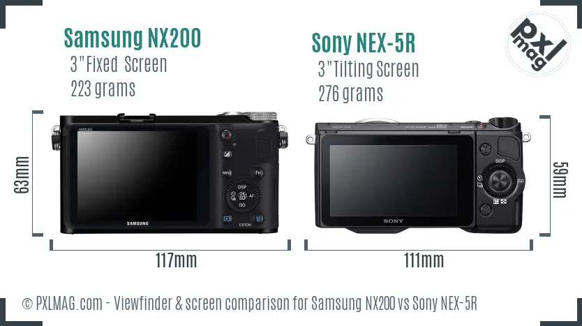 Samsung NX200 vs Sony NEX-5R Screen and Viewfinder comparison