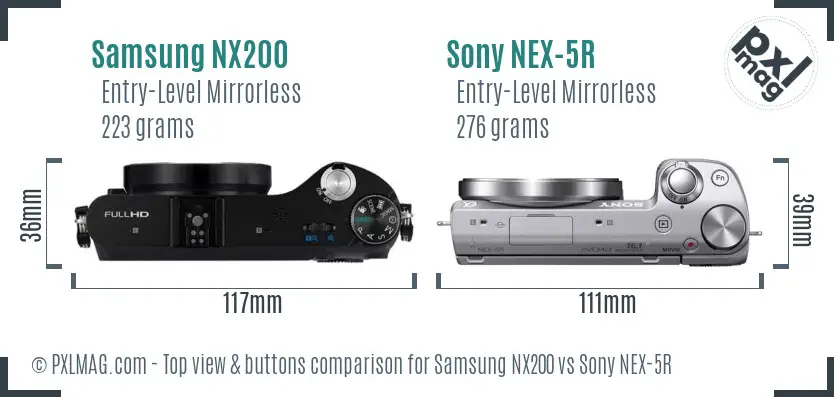 Samsung NX200 vs Sony NEX-5R top view buttons comparison