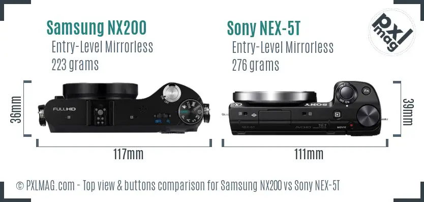 Samsung NX200 vs Sony NEX-5T top view buttons comparison