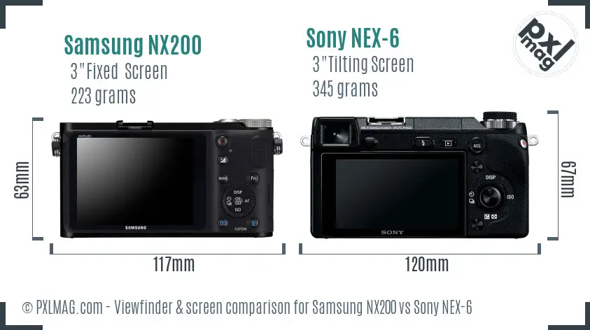 Samsung NX200 vs Sony NEX-6 Screen and Viewfinder comparison