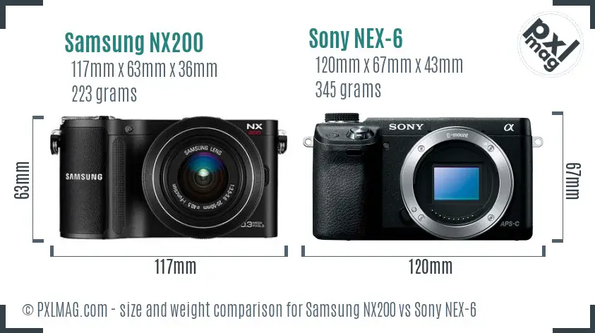 Samsung NX200 vs Sony NEX-6 size comparison