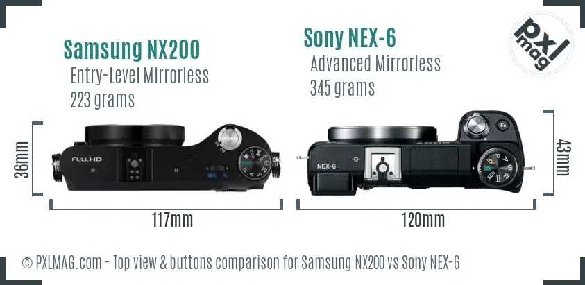 Samsung NX200 vs Sony NEX-6 top view buttons comparison