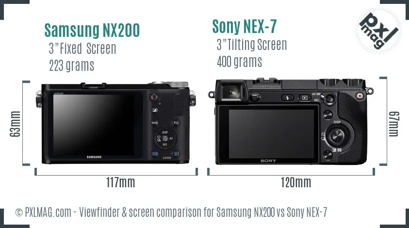Samsung NX200 vs Sony NEX-7 Screen and Viewfinder comparison