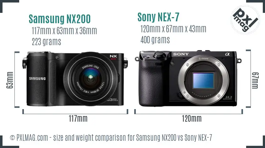 Samsung NX200 vs Sony NEX-7 size comparison