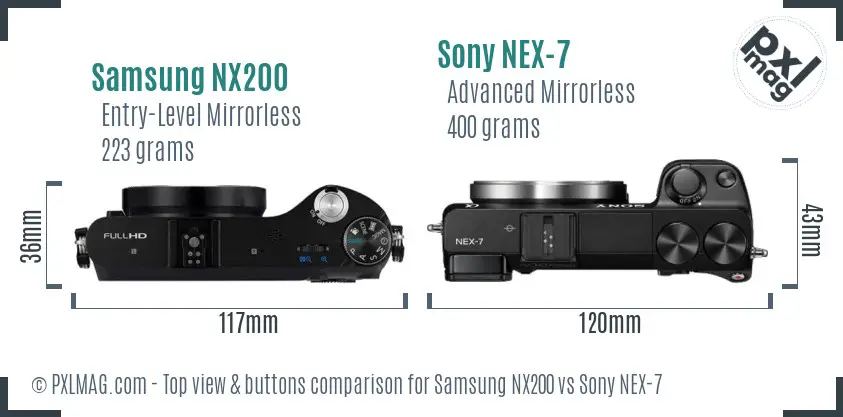 Samsung NX200 vs Sony NEX-7 top view buttons comparison