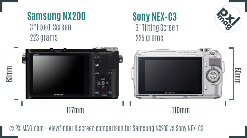 Samsung NX200 vs Sony NEX-C3 Screen and Viewfinder comparison