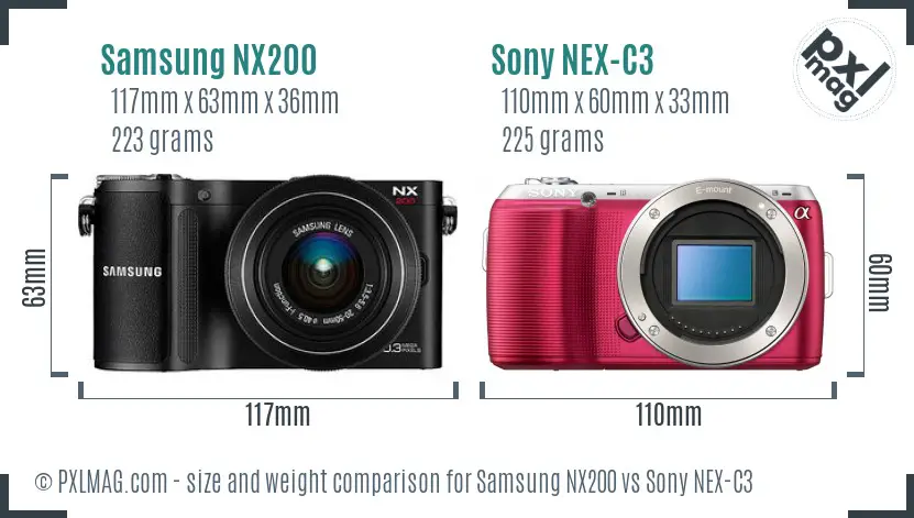 Samsung NX200 vs Sony NEX-C3 size comparison