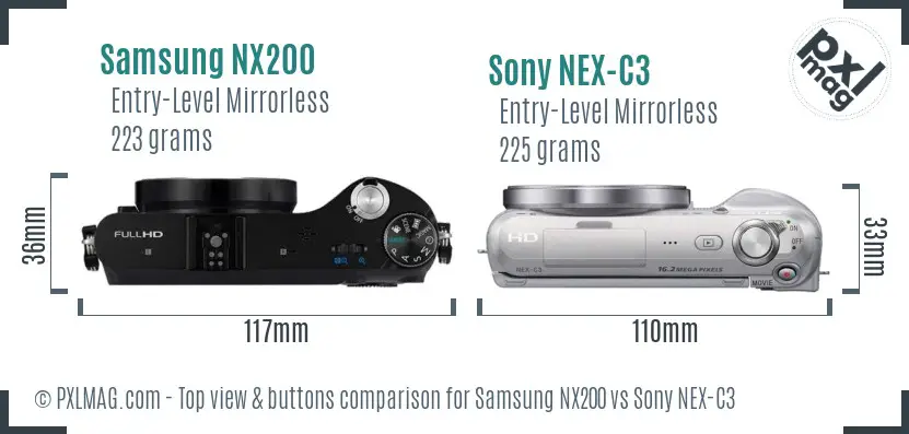 Samsung NX200 vs Sony NEX-C3 top view buttons comparison