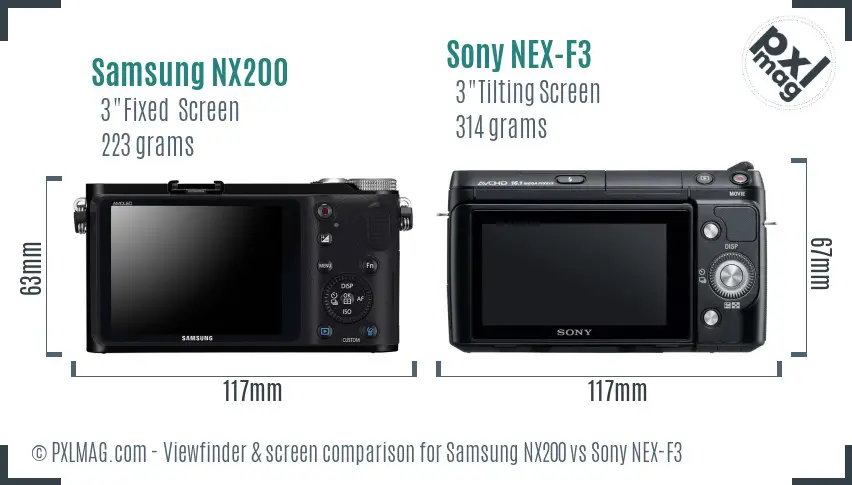 Samsung NX200 vs Sony NEX-F3 Screen and Viewfinder comparison