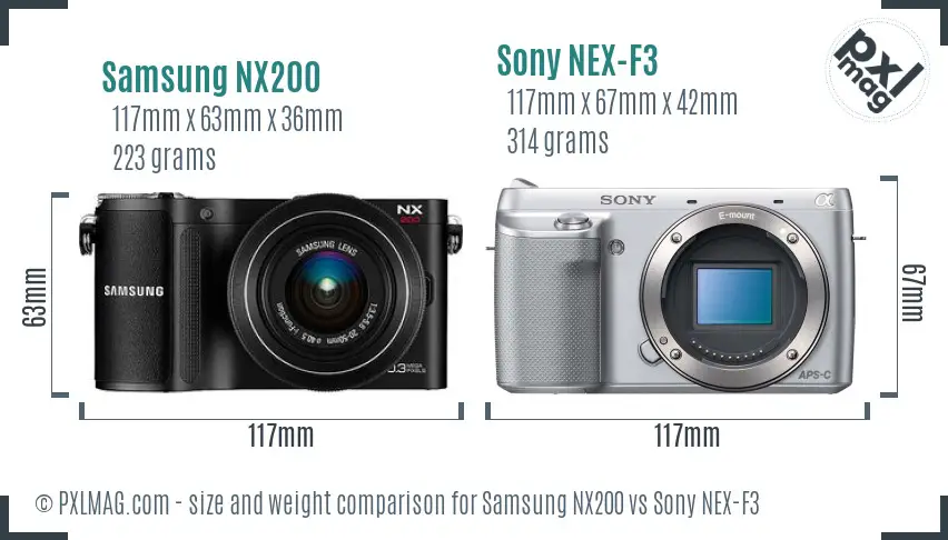 Samsung NX200 vs Sony NEX-F3 size comparison