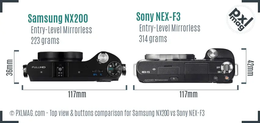 Samsung NX200 vs Sony NEX-F3 top view buttons comparison