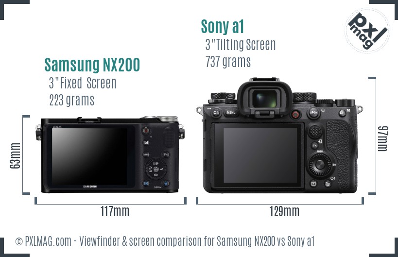 Samsung NX200 vs Sony a1 Screen and Viewfinder comparison