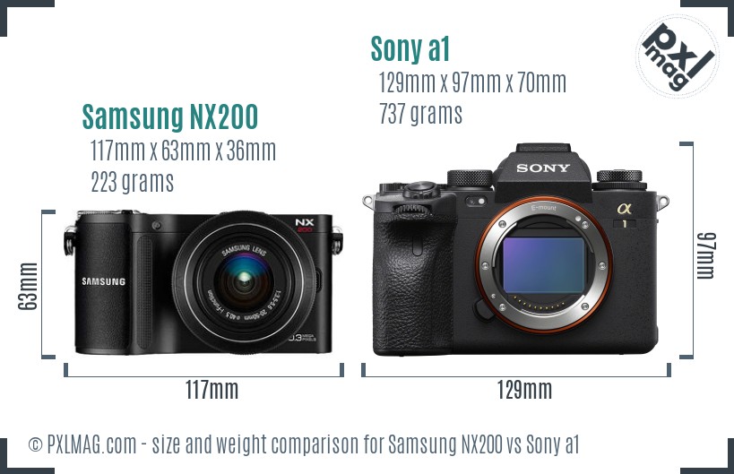 Samsung NX200 vs Sony a1 size comparison