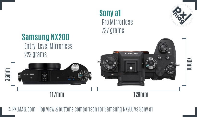 Samsung NX200 vs Sony a1 top view buttons comparison