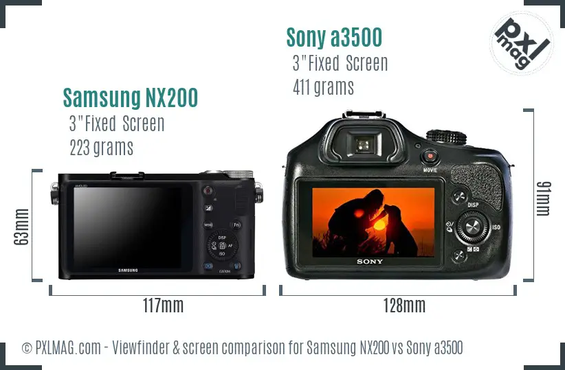 Samsung NX200 vs Sony a3500 Screen and Viewfinder comparison