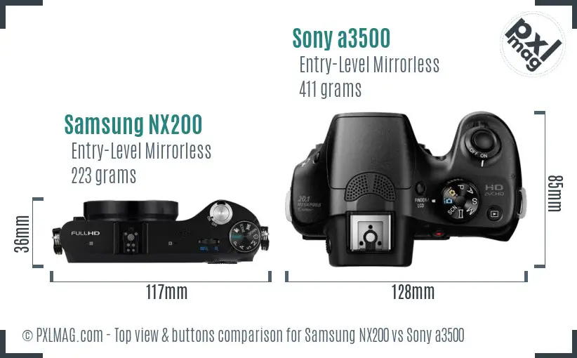 Samsung NX200 vs Sony a3500 top view buttons comparison