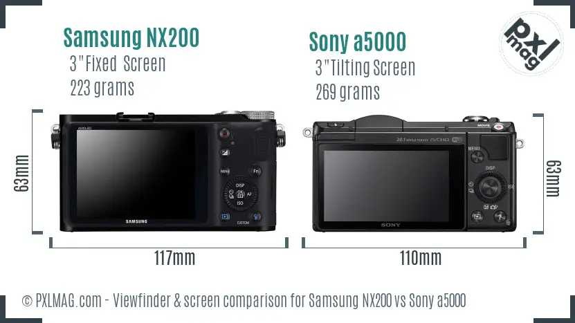Samsung NX200 vs Sony a5000 Screen and Viewfinder comparison