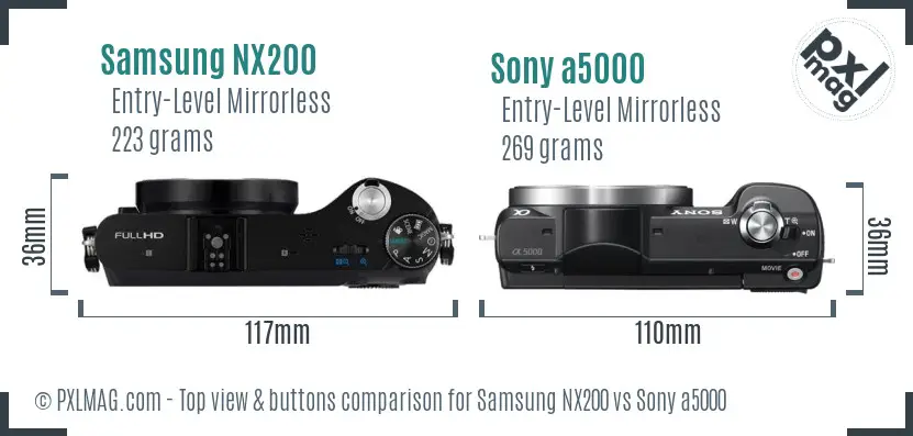 Samsung NX200 vs Sony a5000 top view buttons comparison