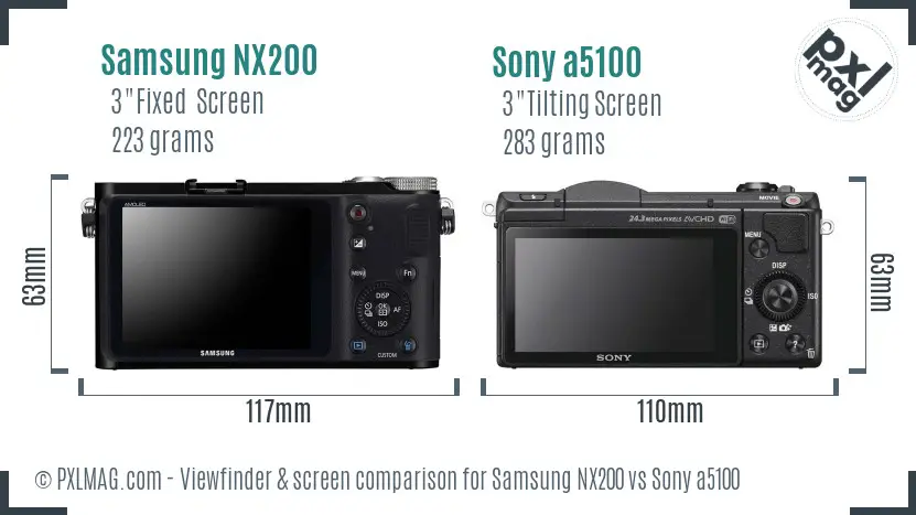 Samsung NX200 vs Sony a5100 Screen and Viewfinder comparison