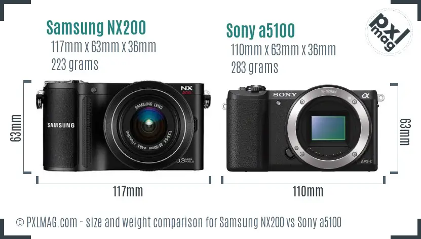 Samsung NX200 vs Sony a5100 size comparison