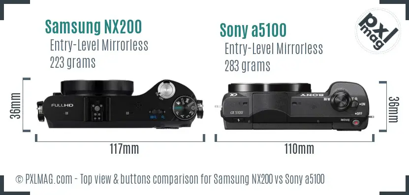 Samsung NX200 vs Sony a5100 top view buttons comparison