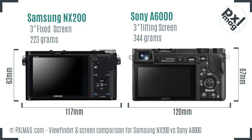 Samsung NX200 vs Sony A6000 Screen and Viewfinder comparison