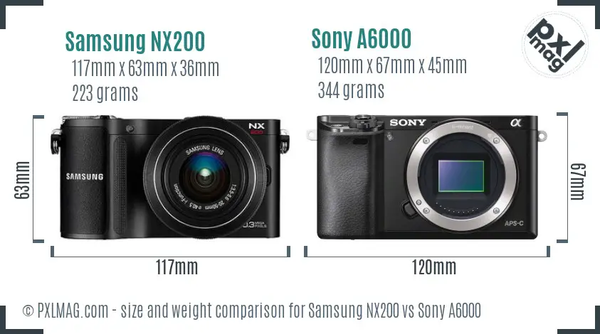 Samsung NX200 vs Sony A6000 size comparison