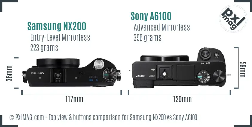 Samsung NX200 vs Sony A6100 top view buttons comparison