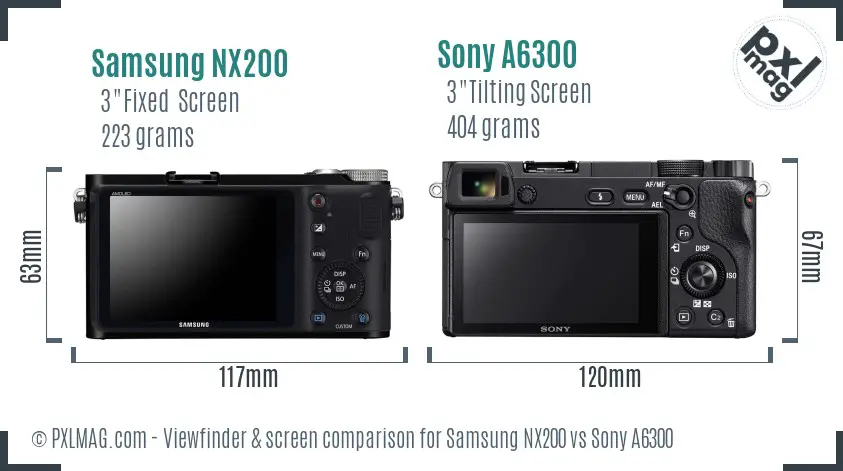 Samsung NX200 vs Sony A6300 Screen and Viewfinder comparison