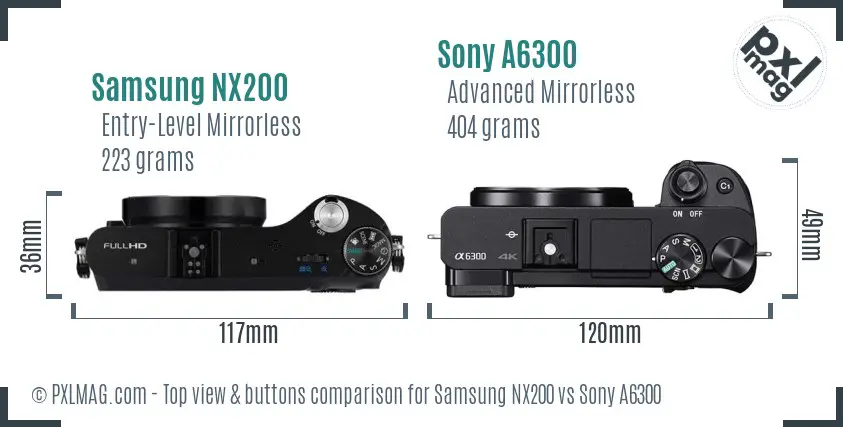 Samsung NX200 vs Sony A6300 top view buttons comparison