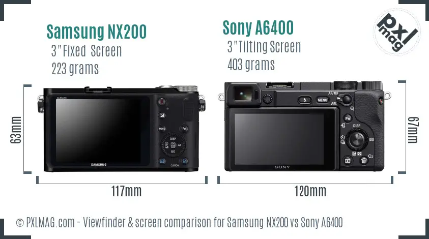 Samsung NX200 vs Sony A6400 Screen and Viewfinder comparison