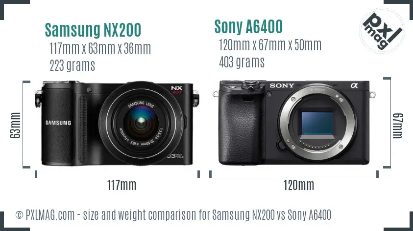 Samsung NX200 vs Sony A6400 size comparison