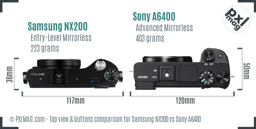 Samsung NX200 vs Sony A6400 top view buttons comparison