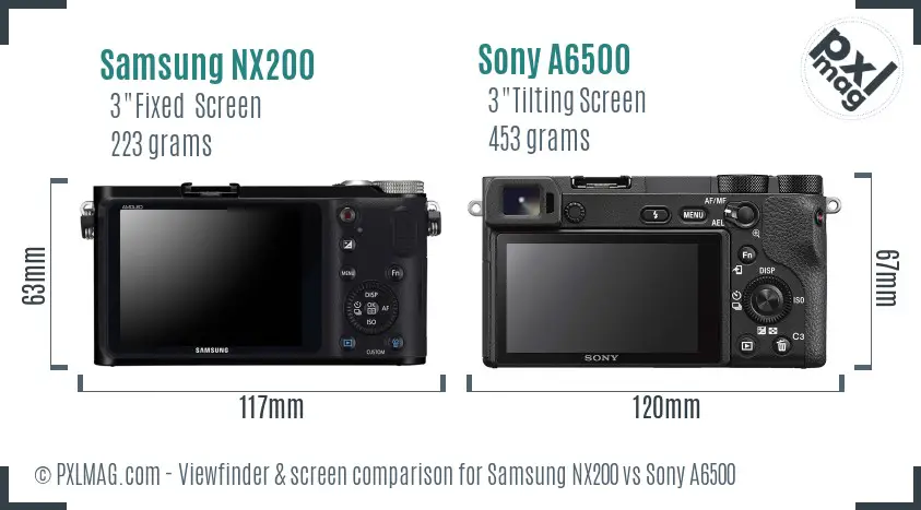 Samsung NX200 vs Sony A6500 Screen and Viewfinder comparison