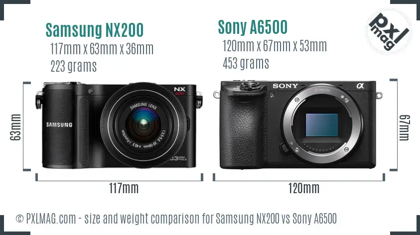 Samsung NX200 vs Sony A6500 size comparison