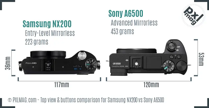 Samsung NX200 vs Sony A6500 top view buttons comparison