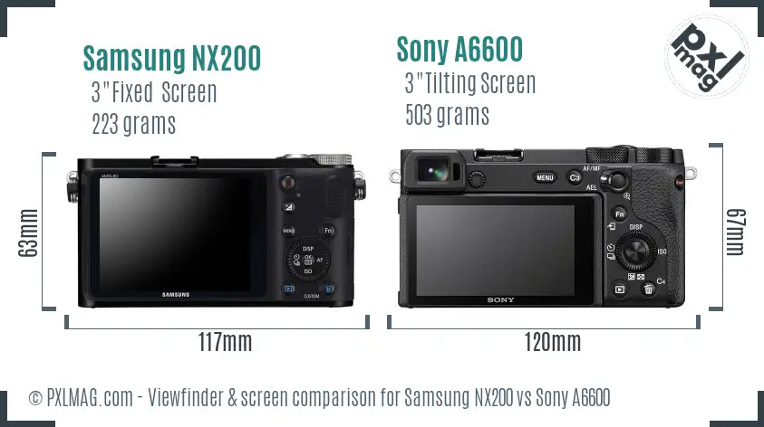 Samsung NX200 vs Sony A6600 Screen and Viewfinder comparison