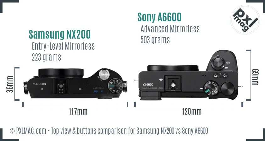Samsung NX200 vs Sony A6600 top view buttons comparison