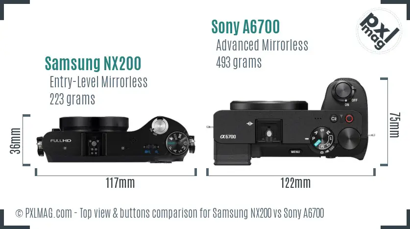 Samsung NX200 vs Sony A6700 top view buttons comparison Samsung NX200 vs Sony A6700 top view buttons comparison