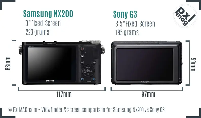 Samsung NX200 vs Sony G3 Screen and Viewfinder comparison