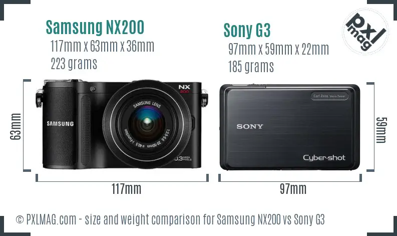 Samsung NX200 vs Sony G3 size comparison