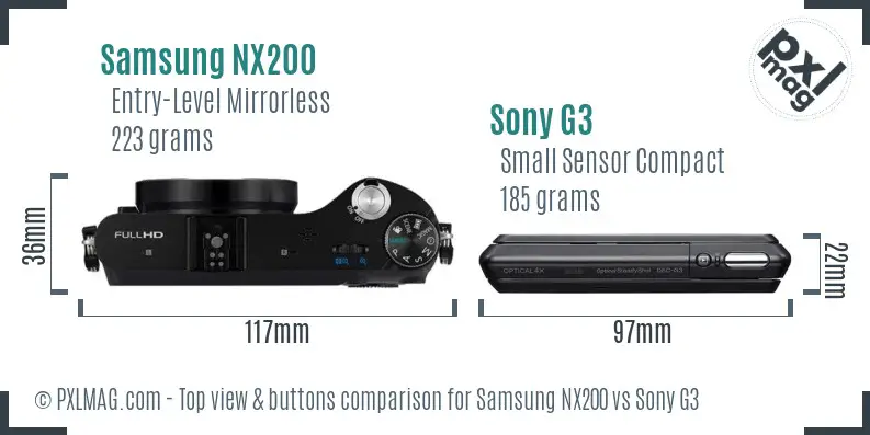 Samsung NX200 vs Sony G3 top view buttons comparison