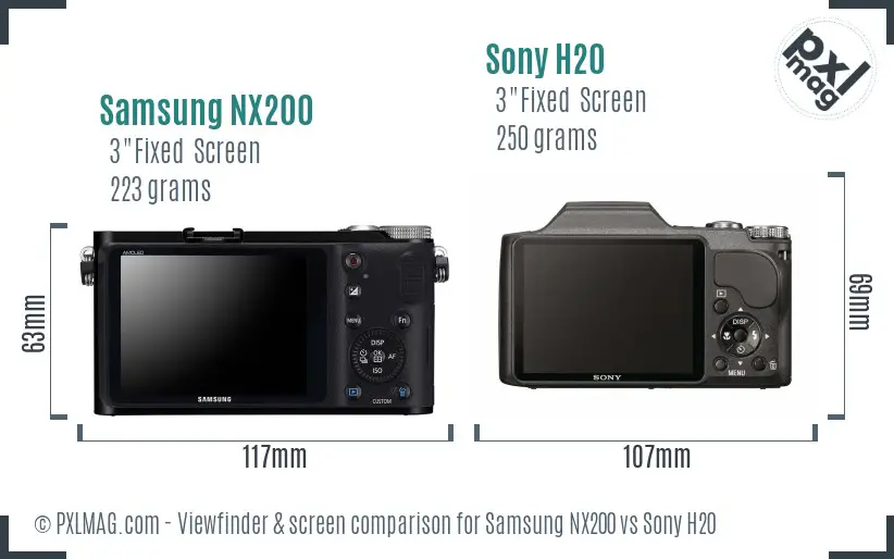 Samsung NX200 vs Sony H20 Screen and Viewfinder comparison